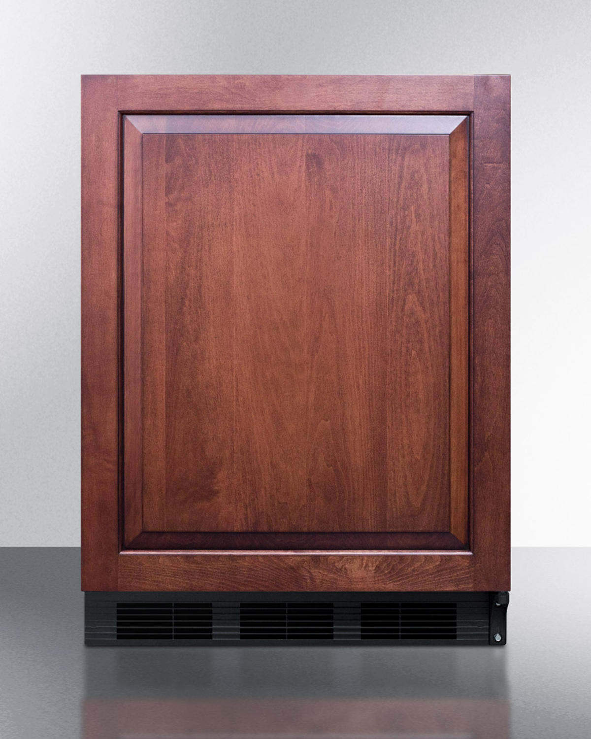 ADA compliant built-in undercounter all-refrigerator for general purpose use, auto defrost w/integrated door frame for custom overlay panels and black cabinet
